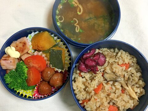 2017.2.8豚舞茸ご飯と南瓜煮ハム焼のパパ弁♡